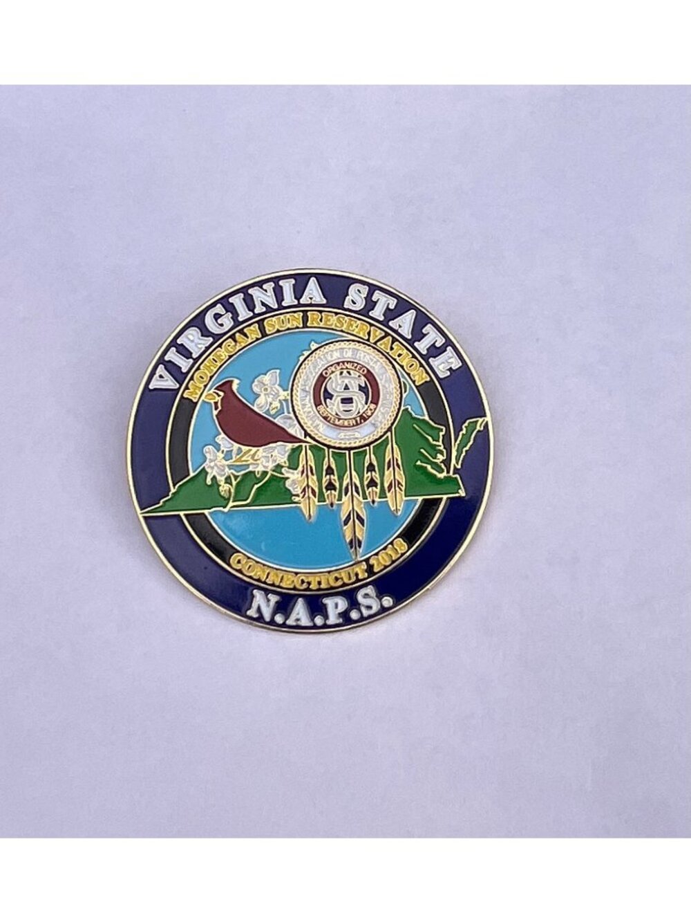 Vintage Virginia State Mohegan Sun Reservation Connecticut 2018 NAPS Enamel Lape